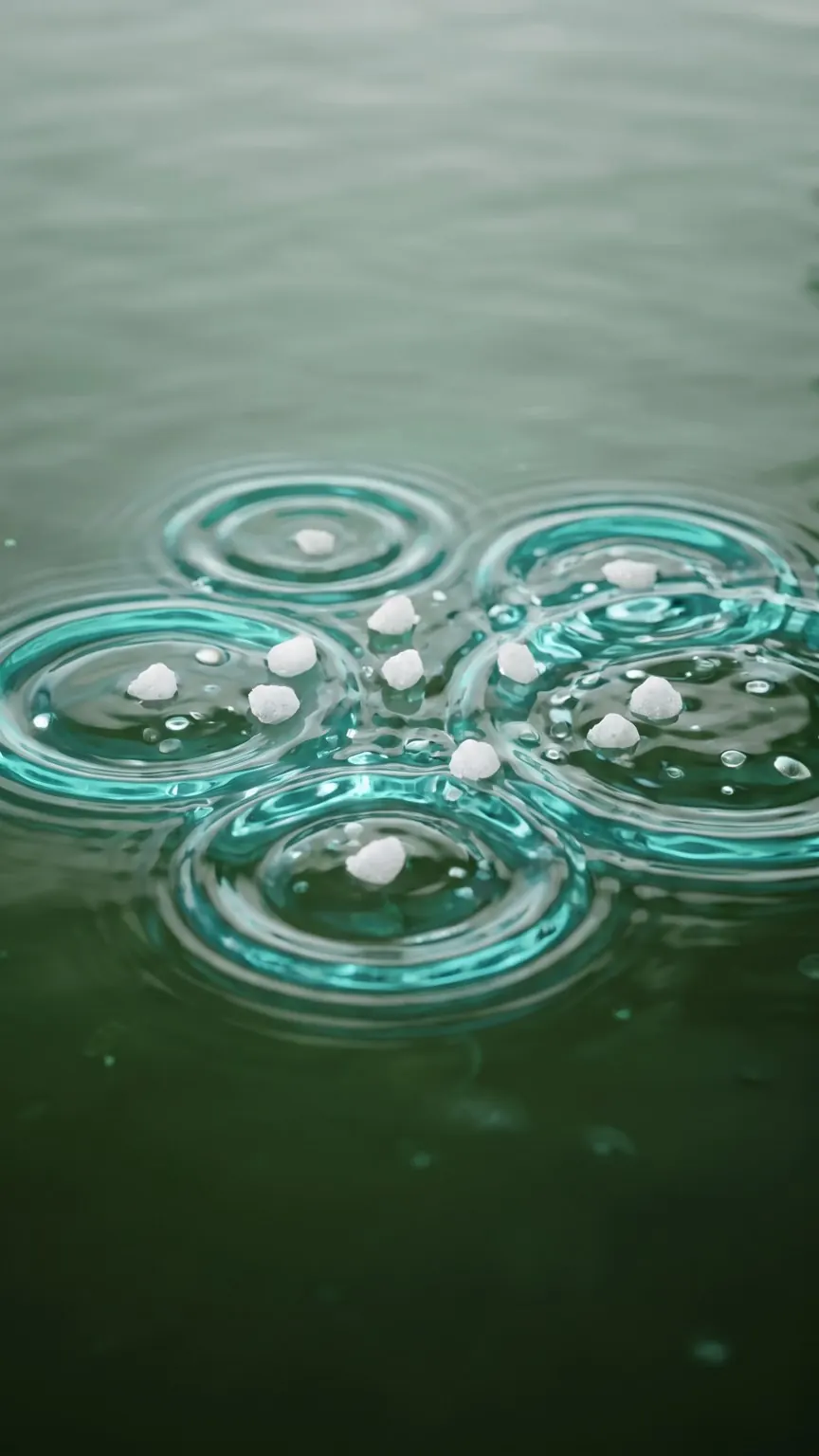 Tabletas de cloro disolviéndose en el agua y formando ondas